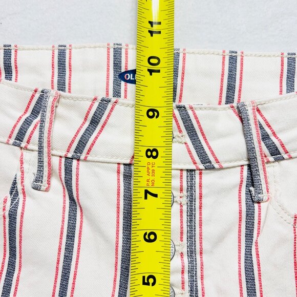 Old Navy Women's Striped Cream Navy Red Rolled Hem Button-Fly Shorts Size 2 NWT - Picture 8 of 9
